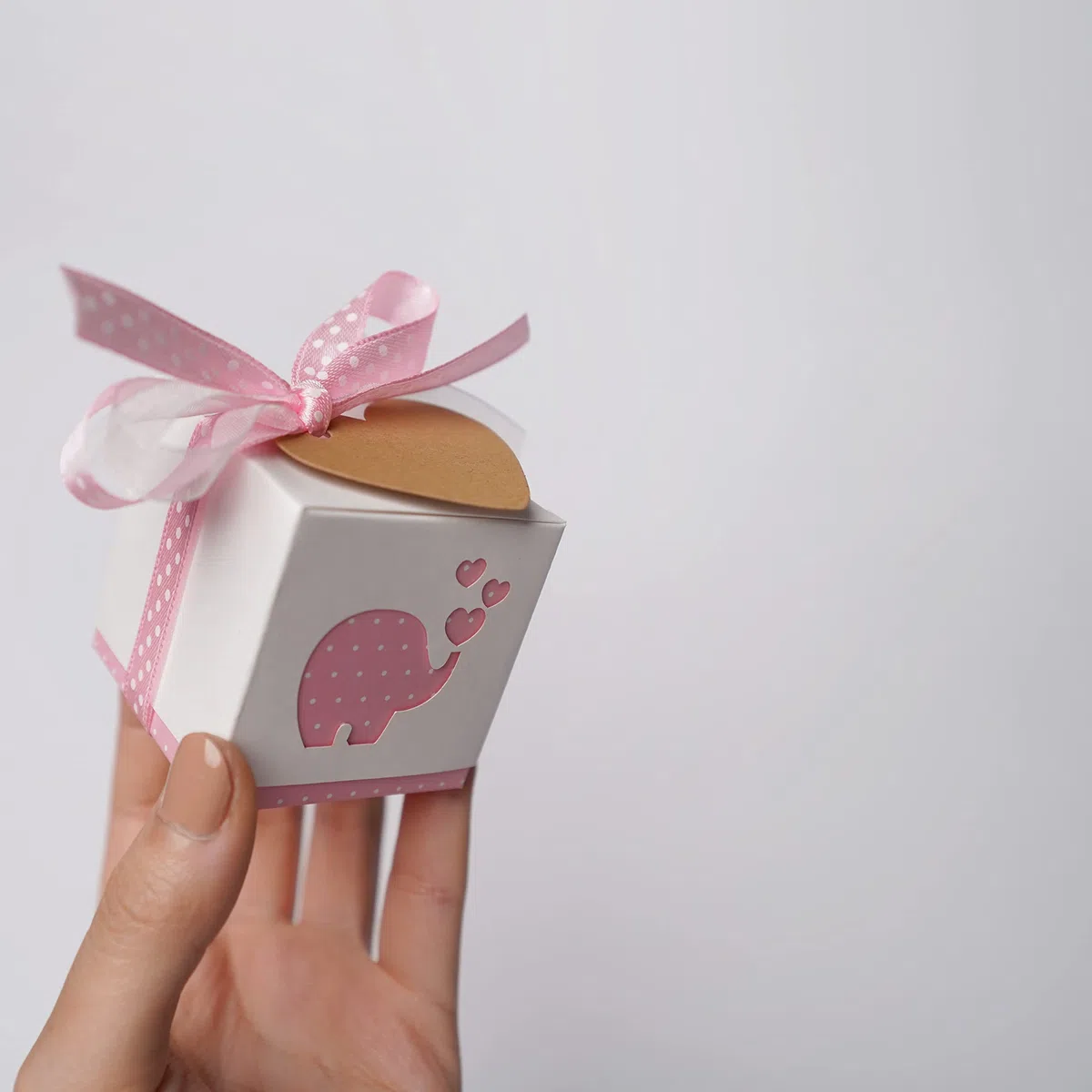 Stella Design Detalles Bautizo/Nacimiento, 48 Piezas Tarjetas y Bolsas, Elefante Niño/Niña, Cajas para Peladillas (Rosa)