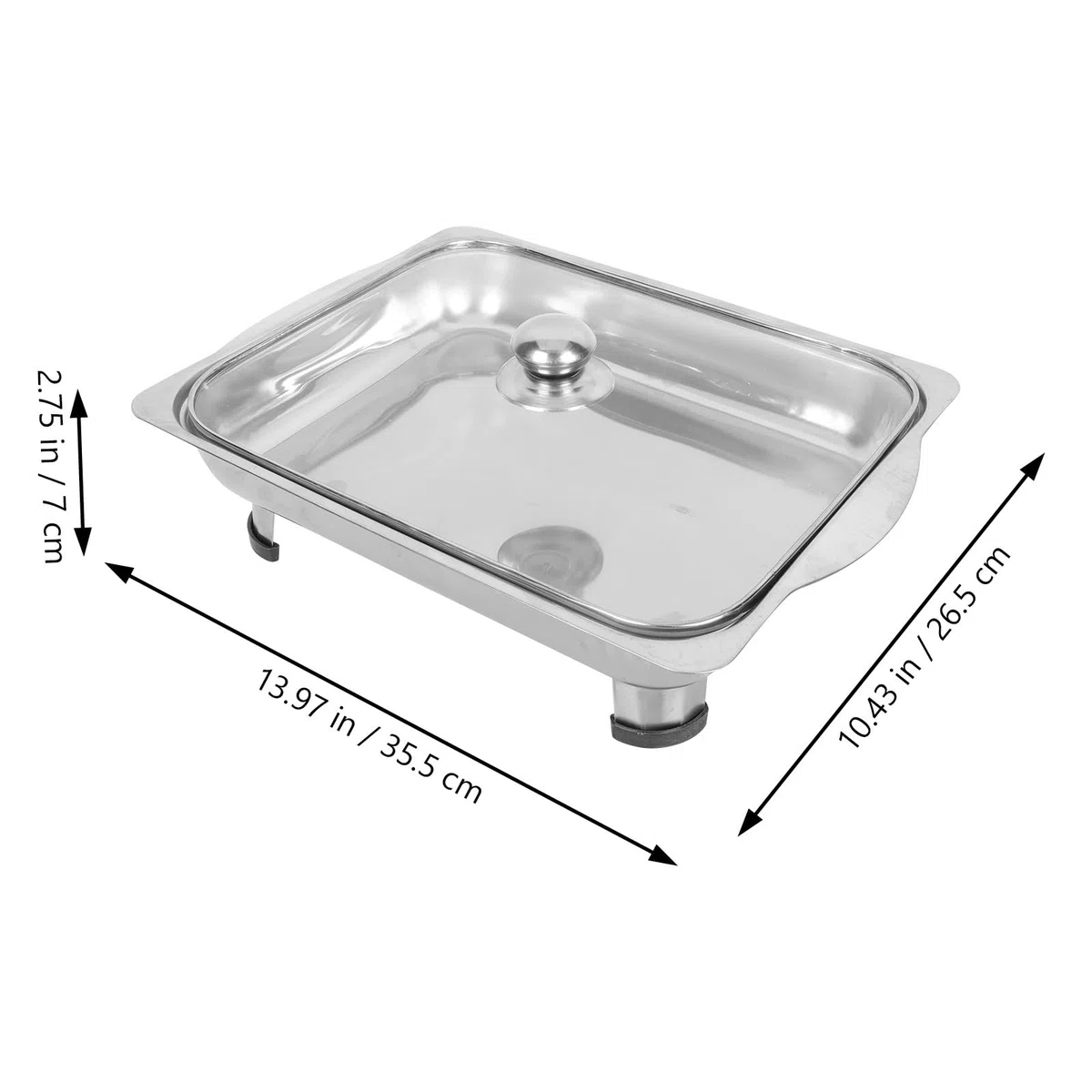 Bandeja de acero inoxidable con patas extraíbles, plato rectangular para buffet con tapa, bandeja de catering brillante para aperitivos, fiestas y eventos