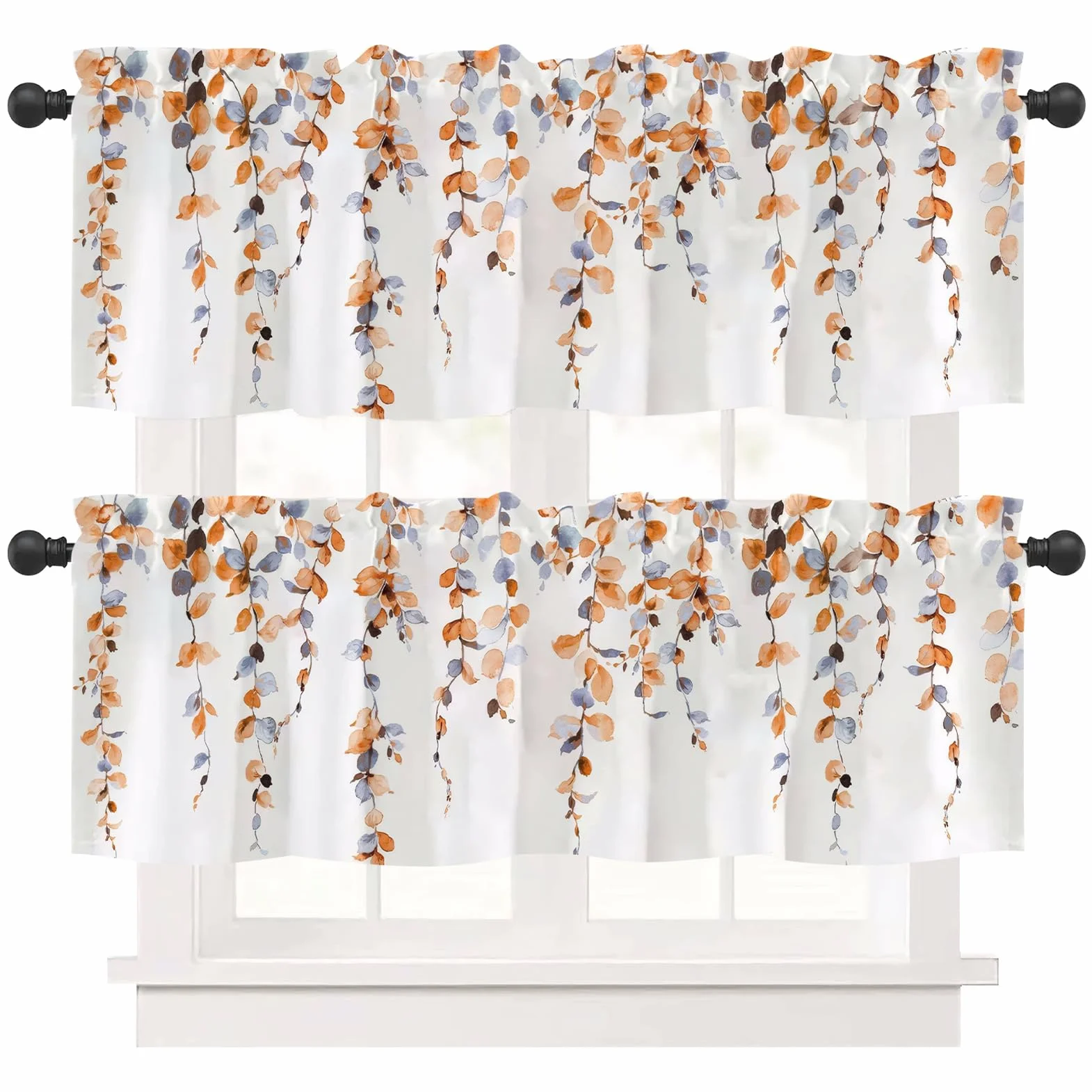 Lote de 2 cortinas de cocina modernas gruesas decorativas florales para café, bistró, baño, salón, naranja