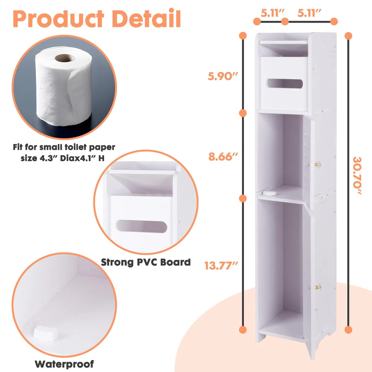 powerking Soportes de Papel higiénico, taquillas de baño, estantes de Esquina Delgados para Almacenamiento en Espacios pequeños, taquillas de baño pequeñas con Puertas - Blanco