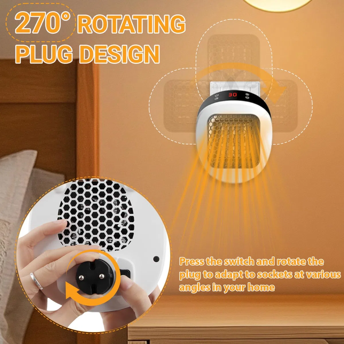 Mini Calentador de Enchufe, Fancysky 600W Calentador de Enchufe, Electrico, Cerámica, Ahorro Energía, Calentamiento Rápida, Baño, Habitaciones