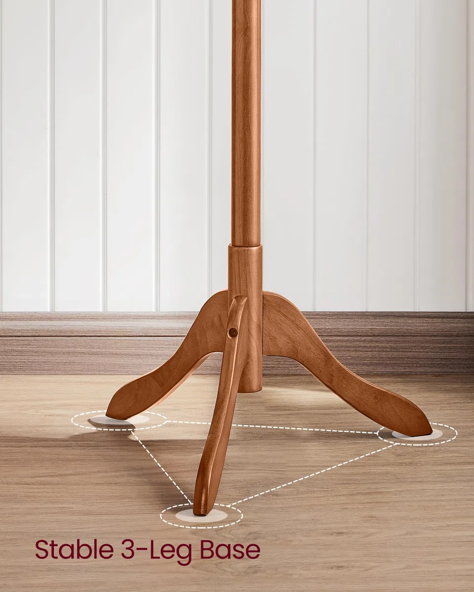 VASAGLE Perchero de pie con 8 Ganchos, Perchero de Madera para Ropa, Sombreros, Bolsos, Paraguas, Madera de Caucho Maciza, Nogal Oscuro URCR01WN