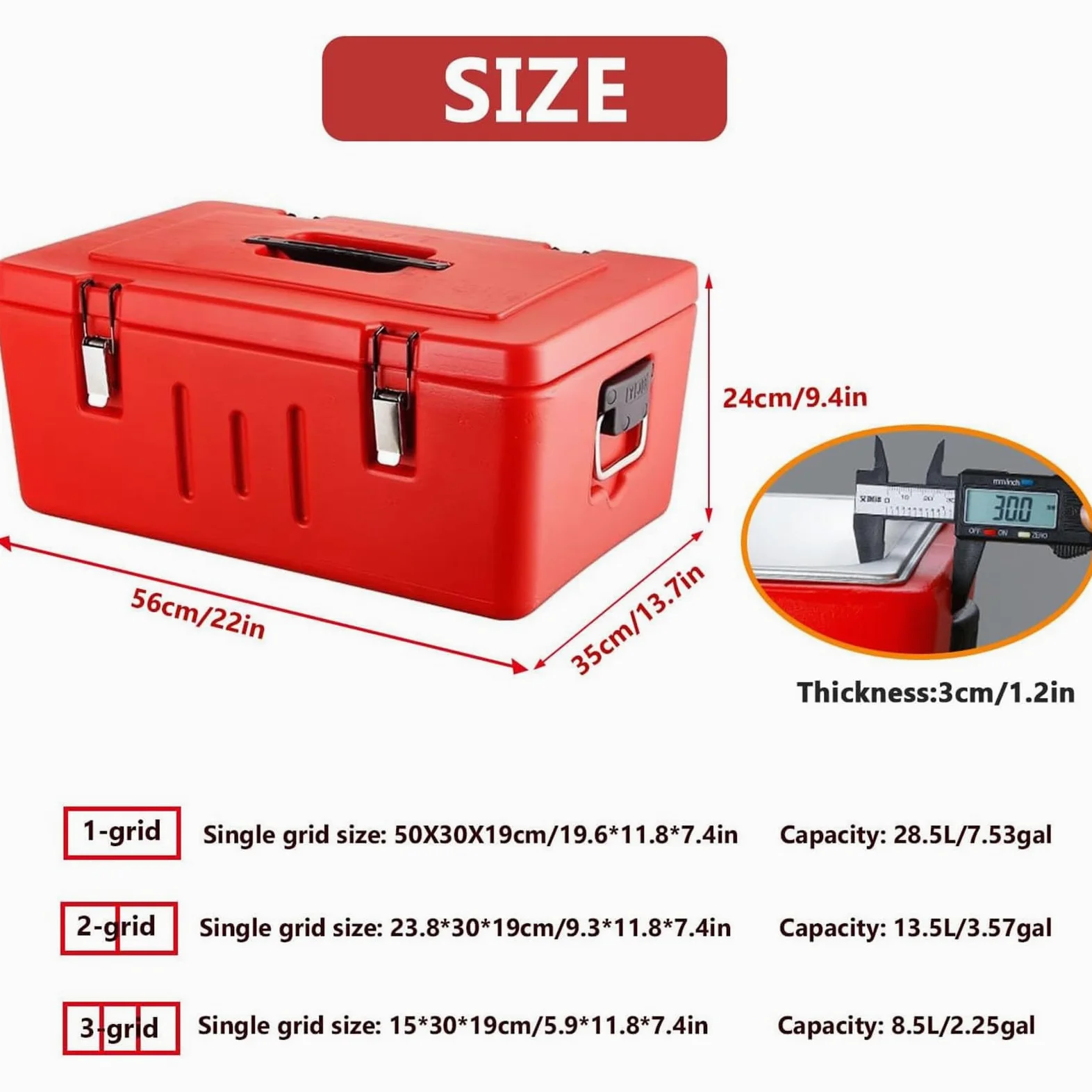Caja calentadora de alimentos, transportador de alimentos aislado con sartenes de acero inoxidable, 4 hebillas y 2 asas, calentador de alimentos fríos y calientes para catering y camping