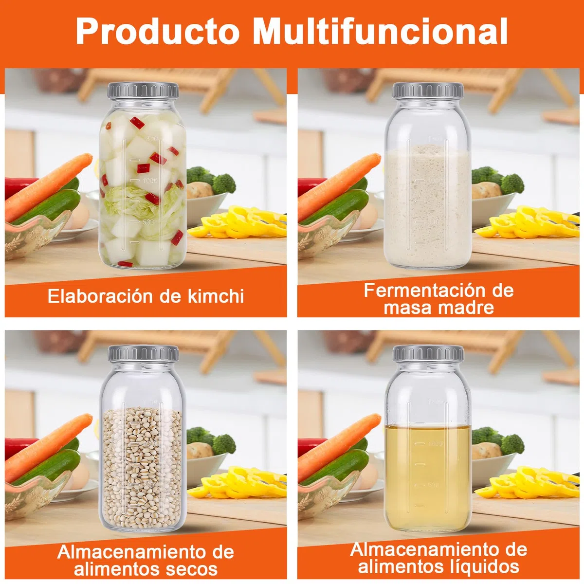 Tarro de Fermentación de 2 uds., Tarro de Fermentación de Vidrio de 2L de Capacidad con Esclusa de Aire para Encurtidos, Chucrut y Kimchi