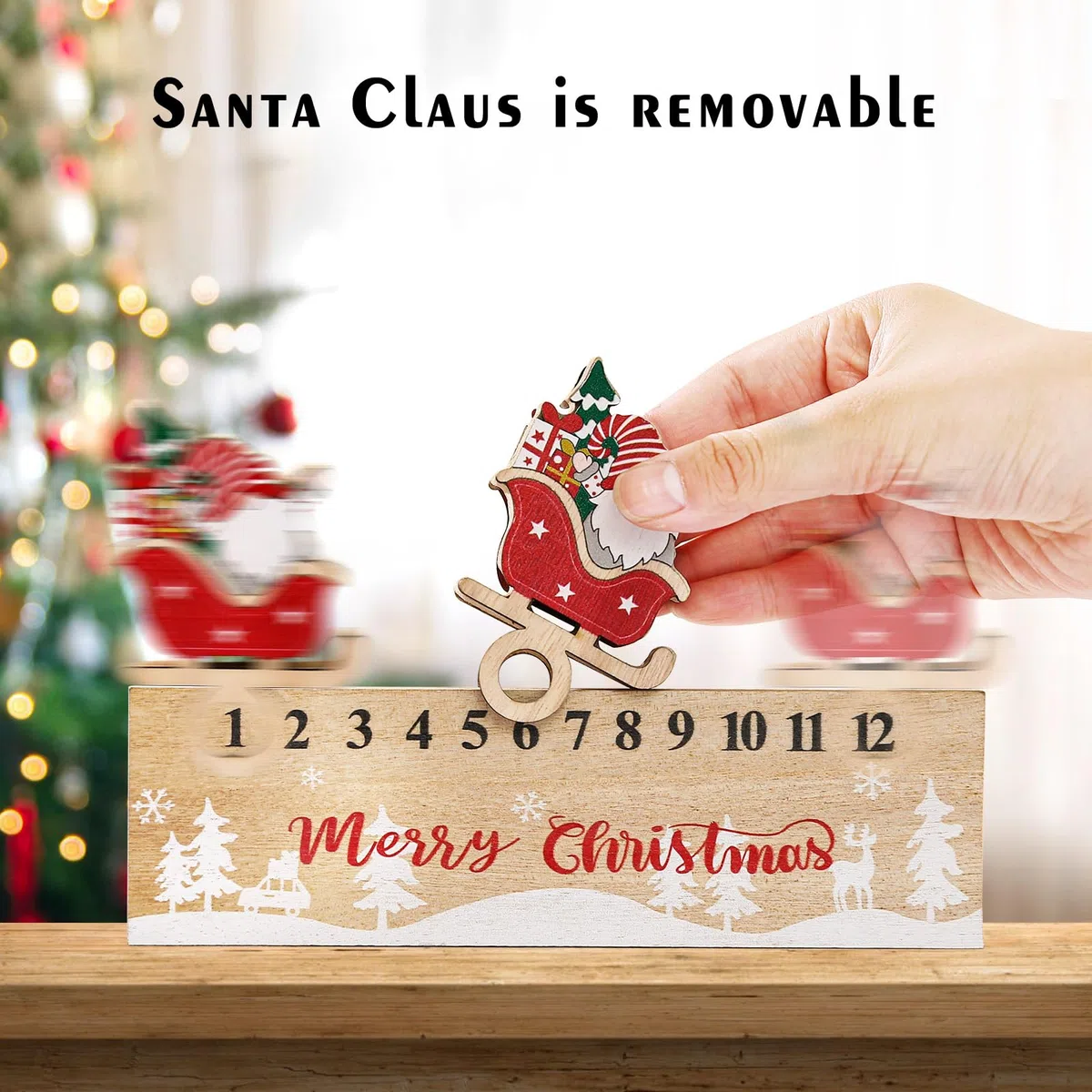 Hianjoo Calendario de Adviento de Navidad 2023, Calendario de Cuenta Atrás de 24 Días de Navidad, Calendario de Escritorio Adornos de Madera de Papá Noel para Decoración en el Hogar y la Oficina
