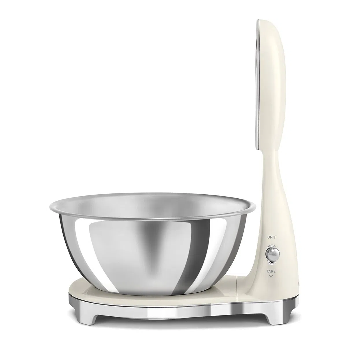 Smeg, báscula de cocina digital y analógica KSF01PBWW, cuenco extraíble de acero inoxidable de 1,8 L, cuatro unidades de medición g/ml y lb.oz/fl.oz, con función tara, capacidad máxima de 5 kg, crema