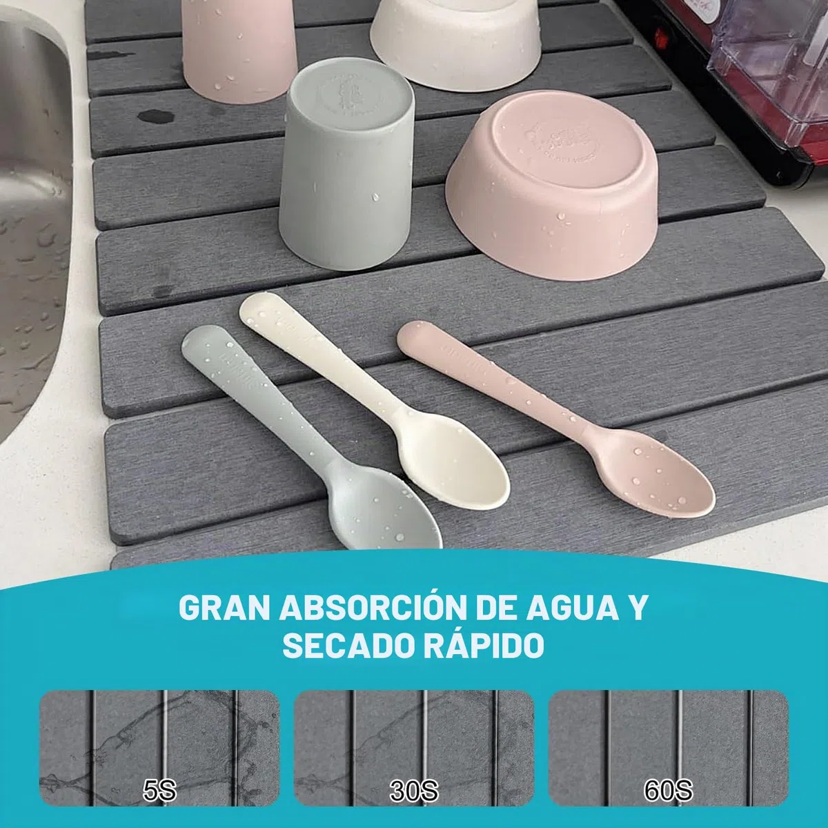 Alfombrilla escurreplatos de 60 x 40 cm, de guijarros, plegable, para escurreplatos, de secado rápido, para cocina, Quick Dry Stone Mat Kitchen (gris oscuro, 1)