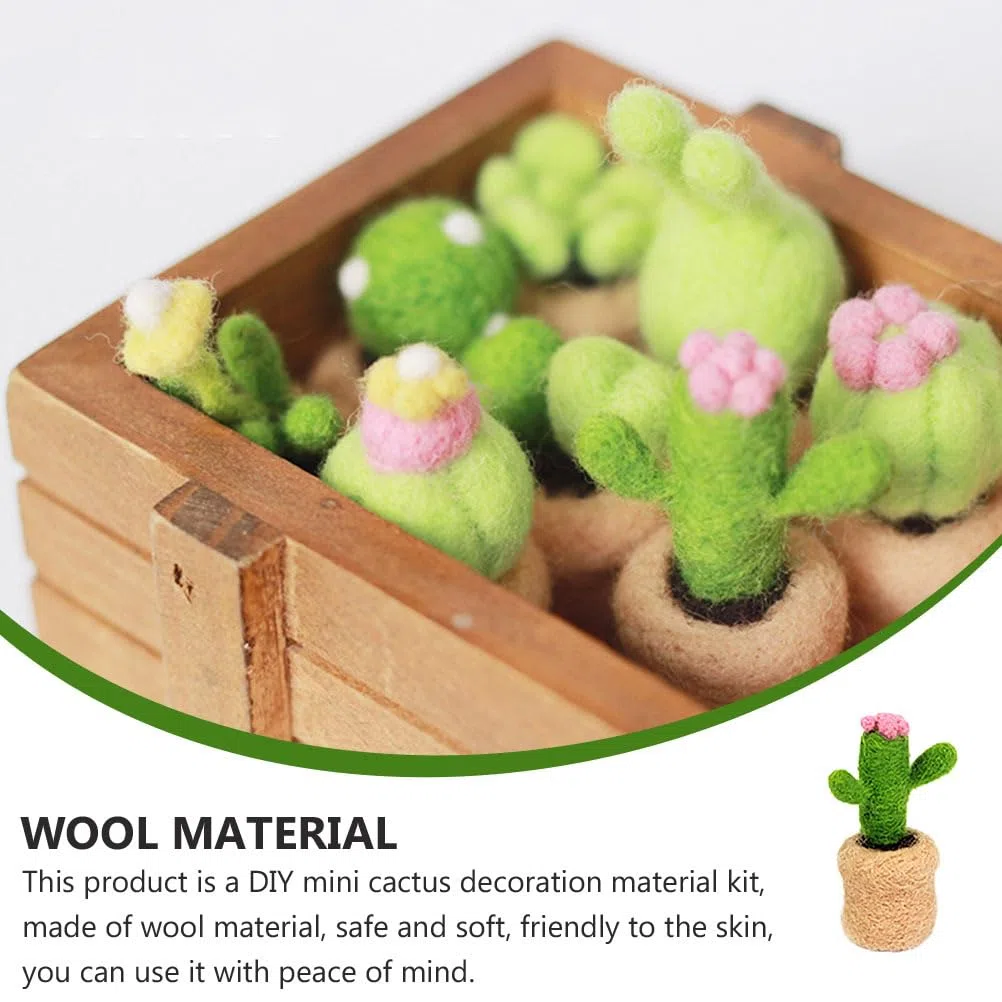 LALAFINA Kit De Fieltro De Aguja Para Manualidades Cactus Mini Decoraciones De Lana Para Hogar Y Niños Materiales De Inicio Diy Para Bricolaje Creativo