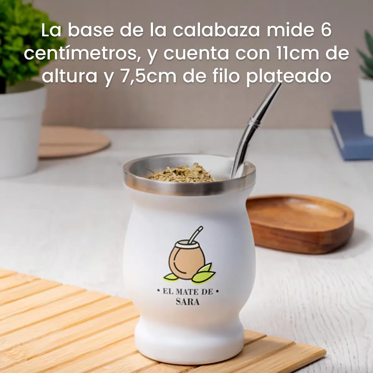 Regalo Original - Kit Mate Argentino de Acero Inoxidable - Calabaza con Ilustración de “El mate de…” Personalizable con Nombre y Color - Vaso 250 ml de Doble Pared, Bombilla y Cepillo