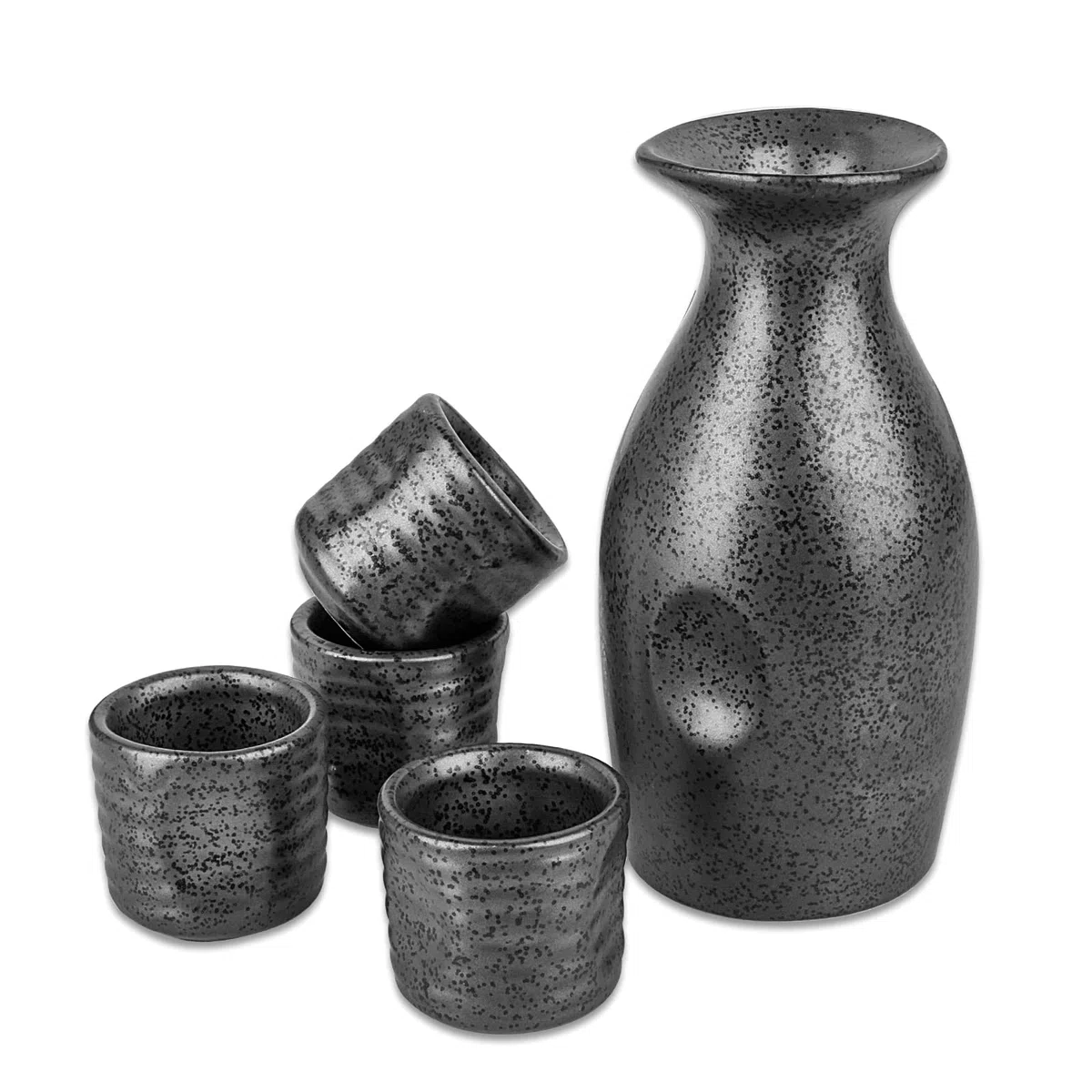 Hakkin - Juego de sake en cerámica, hecho a mano, 150 ml, 5 unidades (1 jarra y 4 vasos)