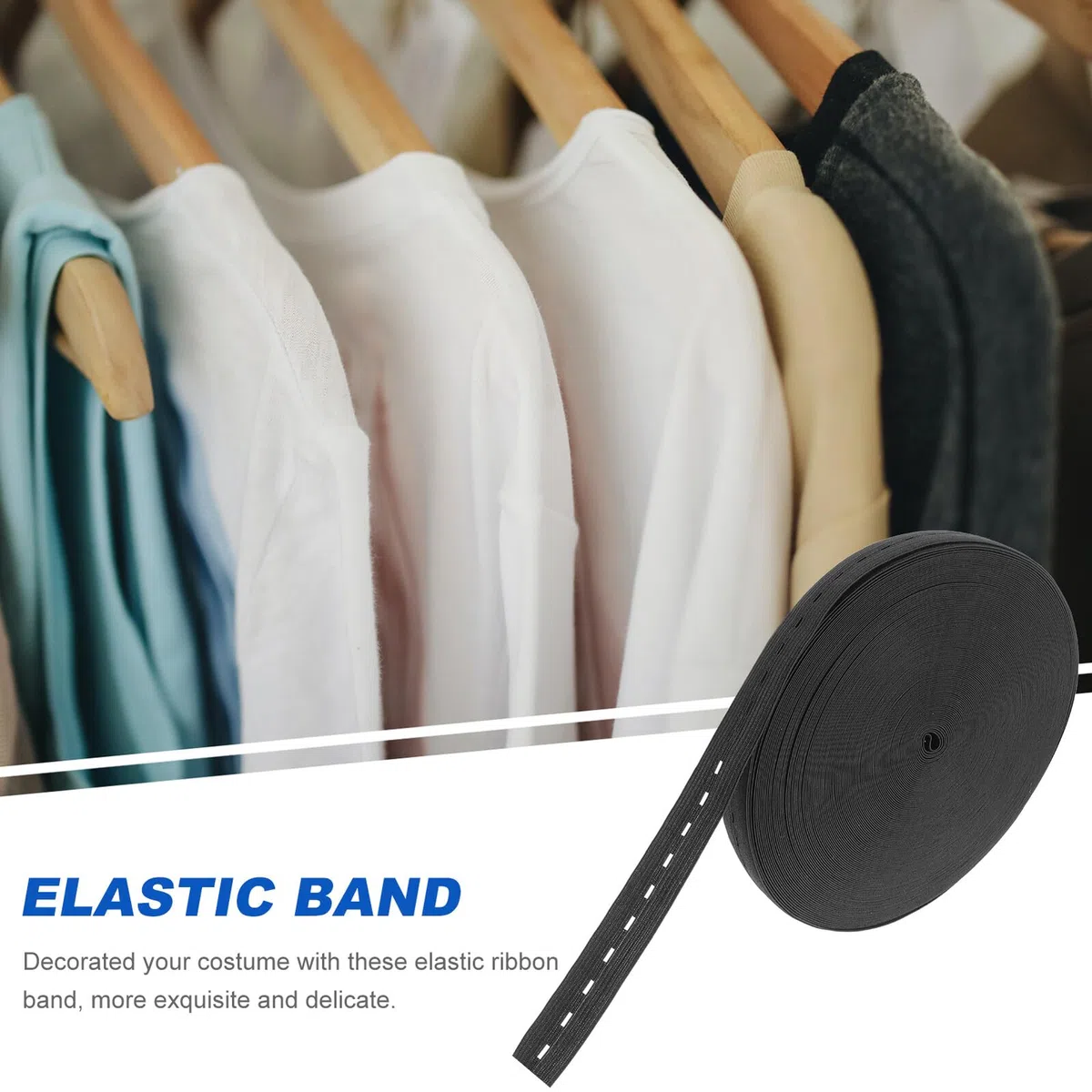 Angoily 5 Rollos Banda Elástica con Ojales Ajustables de Metros para Coser Ropa Cinturillas Manualidades y Prendas Elásticas de Poliéster Resistente
