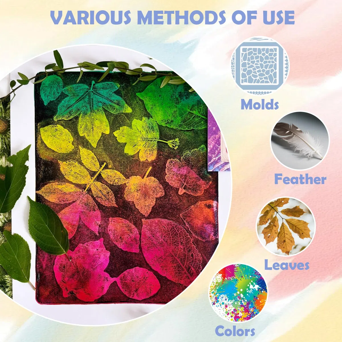 Almohadilla de impresión de gel con pincel, placa de gel reutilizable para monoimpresión, estampado y arte de textura, incluye mini cepillo de rodillo, herramienta de arte no tóxica para principiantes