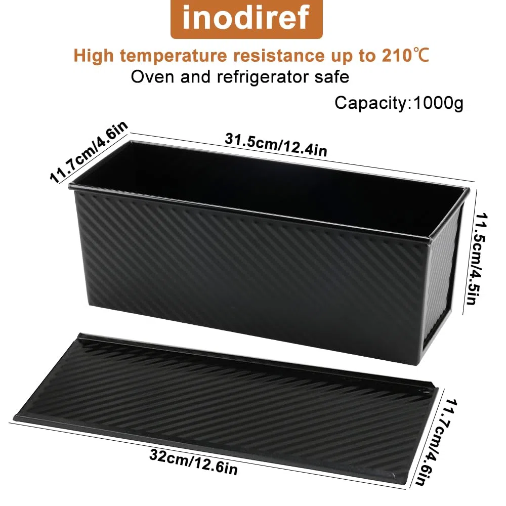 Moldes Para Pan Con Tapa Masa de 1000g, Antiadherente Grande Molde Para Pan De Molde Con Tapa, Molde Pan De Molde Acero Al Carbono Corrugado Para Hornear Tostadas, Pan, Pasteles y Sándwiches