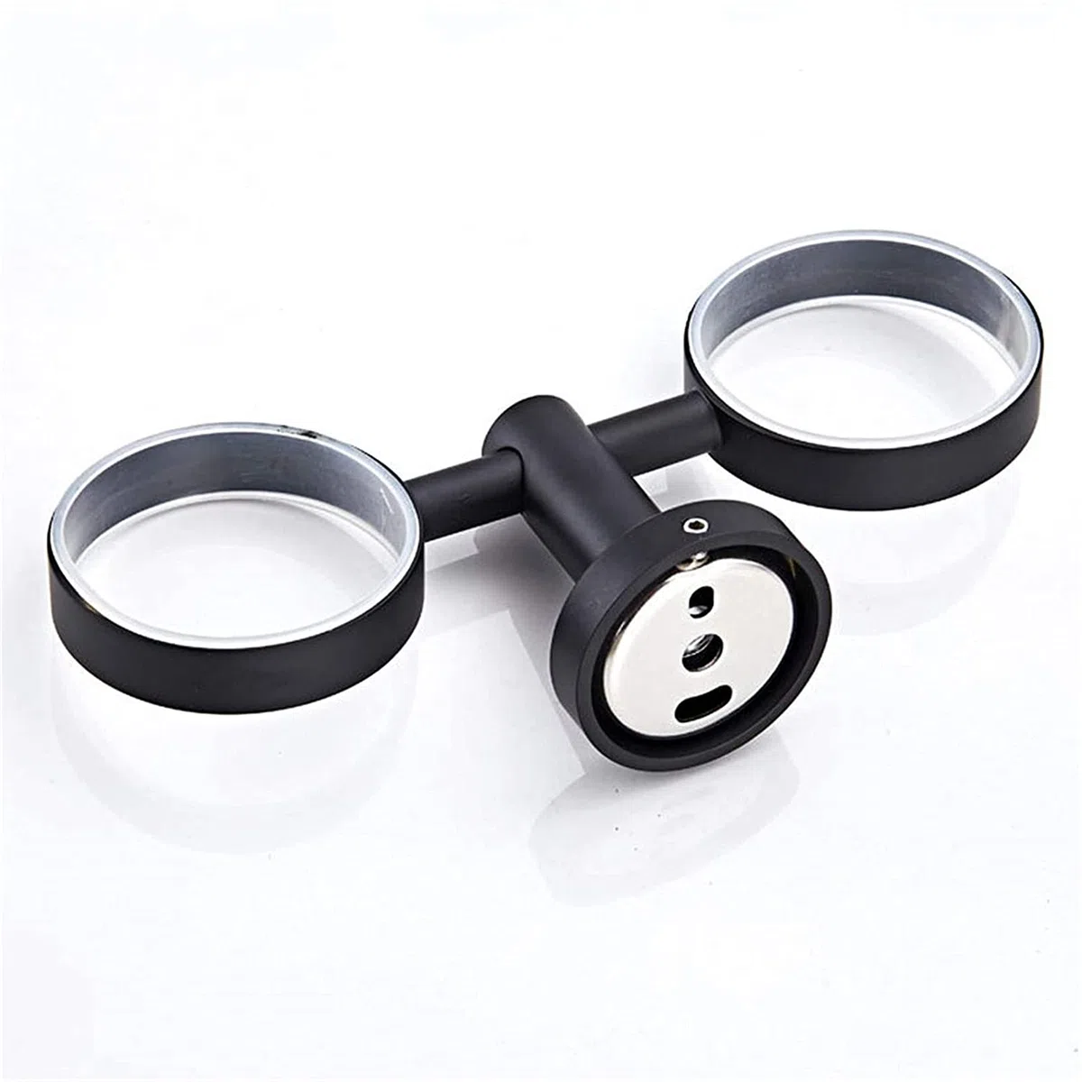 Soporte doble para cepillo de dientes de pared negro mate, soporte doble de latón con 2 vasos de cristal, accesorios de baño elegantes, decoración moderna para el hogar y el spa