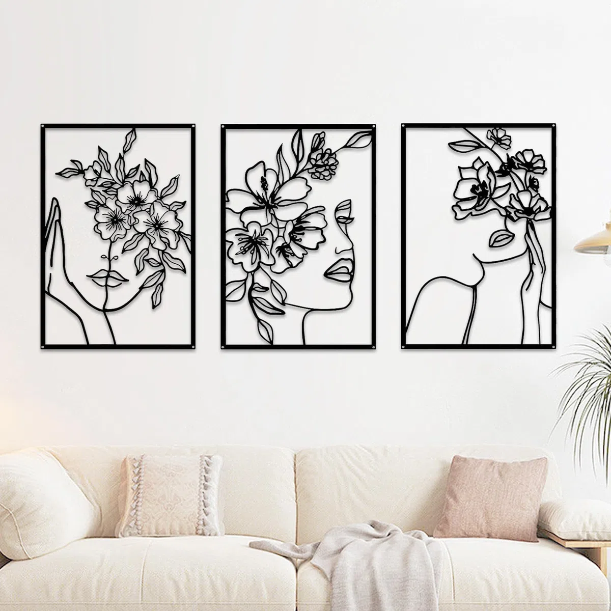 3 Piezas Decoración Pared de Metal Negro, Minimalista Arte Decoración pared de Metal Femenino Decoración, Cuadros Decoracion Salon Modernos, Minimalista Dibujo de Línea para Salon