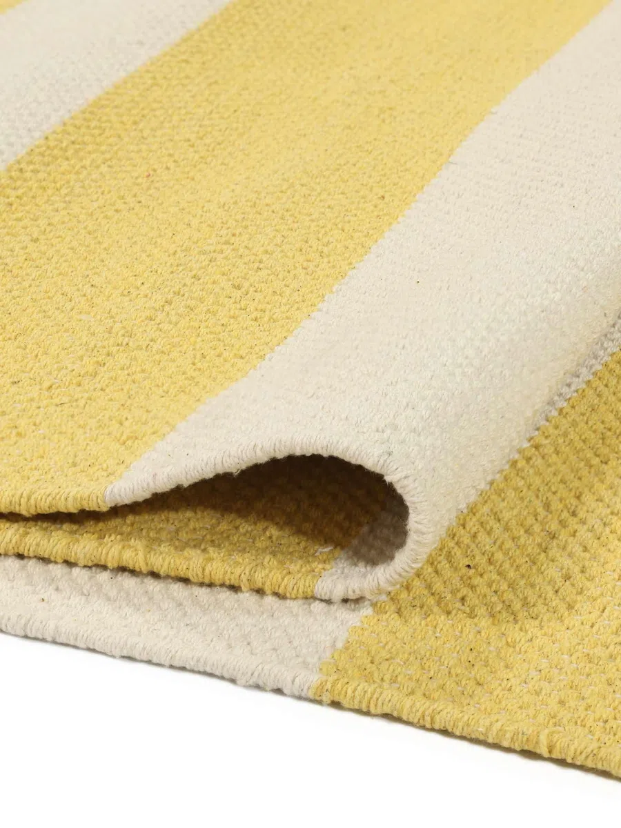RugVista Cotton Stripe Alfombra, 80 x 300 cm, Amarillo | Kilim, Rectangular, Pelo corto, Limpieza en seco, Sala de estar, Dormitorio, Cocina, Pasillo