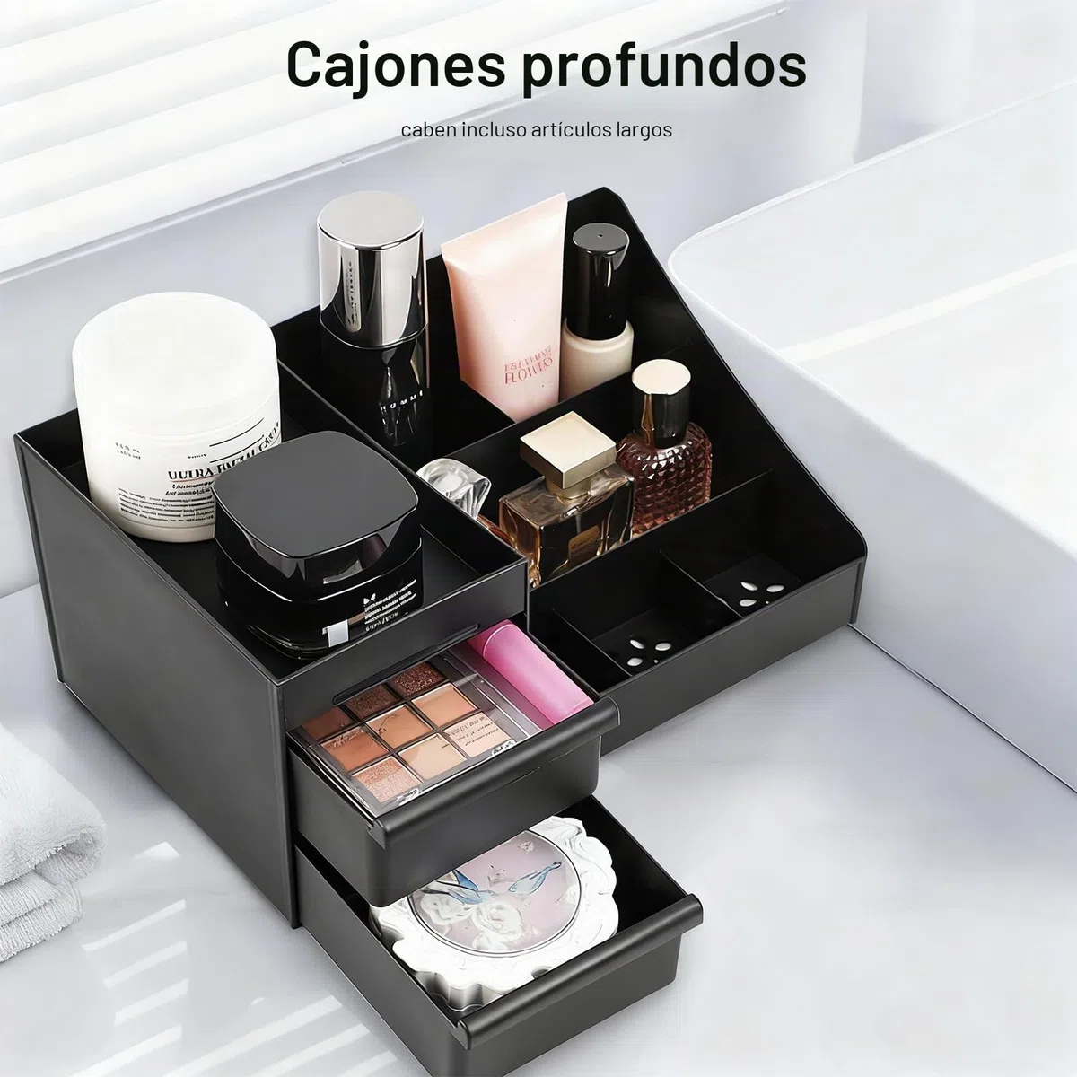 Organizador para Hombre, Caja Organizadora Maquillaje para Baño, Perfume, Almacenaje de Cosmeticos, Skincare Regalos para Hombres (Negro)