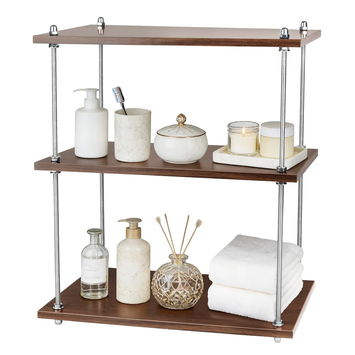 Soporte de Escritorio de Madera Vintage, Estante de Almacenamiento Multifuncional con Altura Ajustable – Especiero y Portavasos de 3 Niveles, Organizador de Cocina para Escritorio,Salón,Cocina