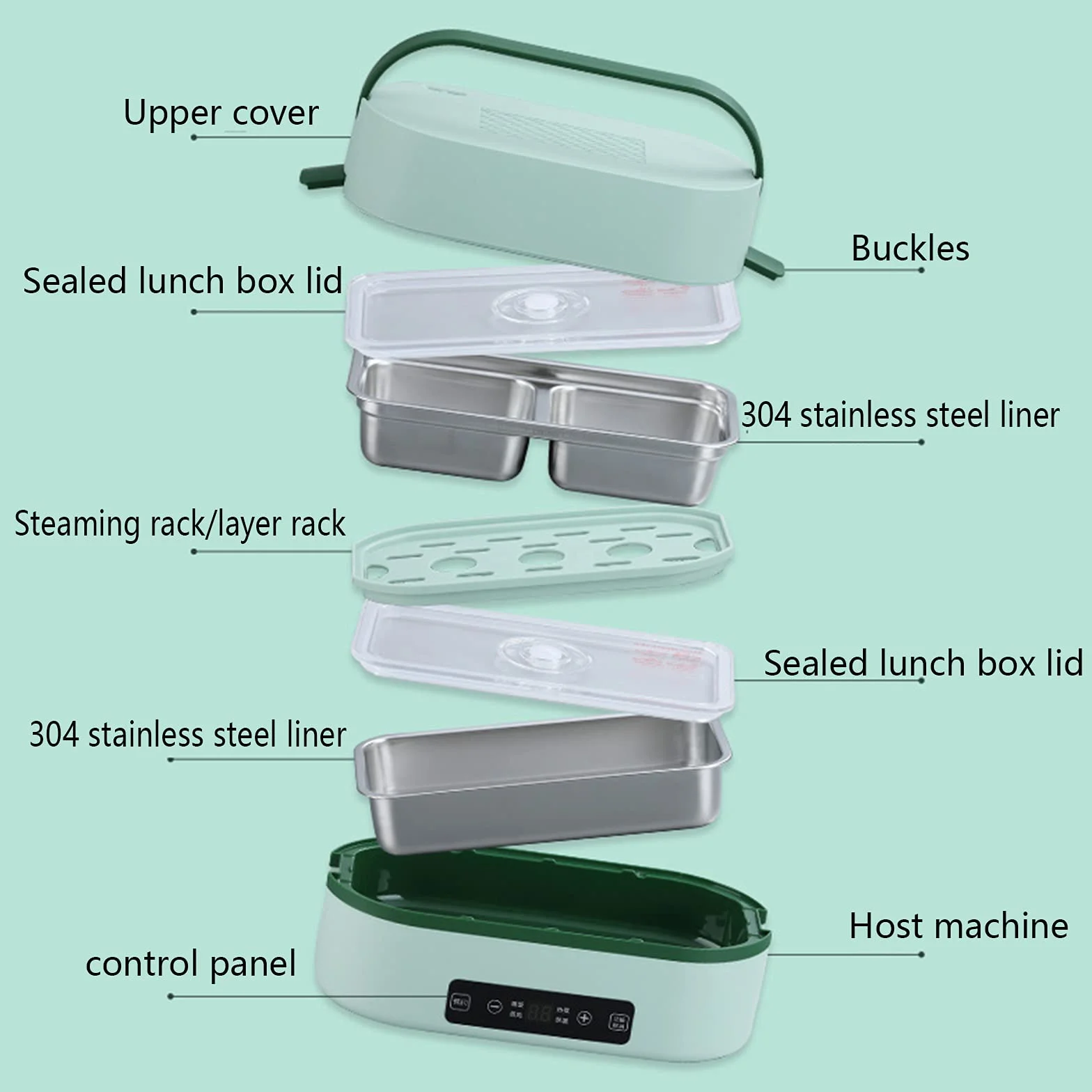 Fiambrera Bento Contenedor Bento Cajas Bento con Compartimentos Adultos Adultos A Prueba De Fugas Calentador Eléctrico Termo Aislado Térmico Acero Inoxidable 300W Doble Capa Traer Comida ( Color : Roz