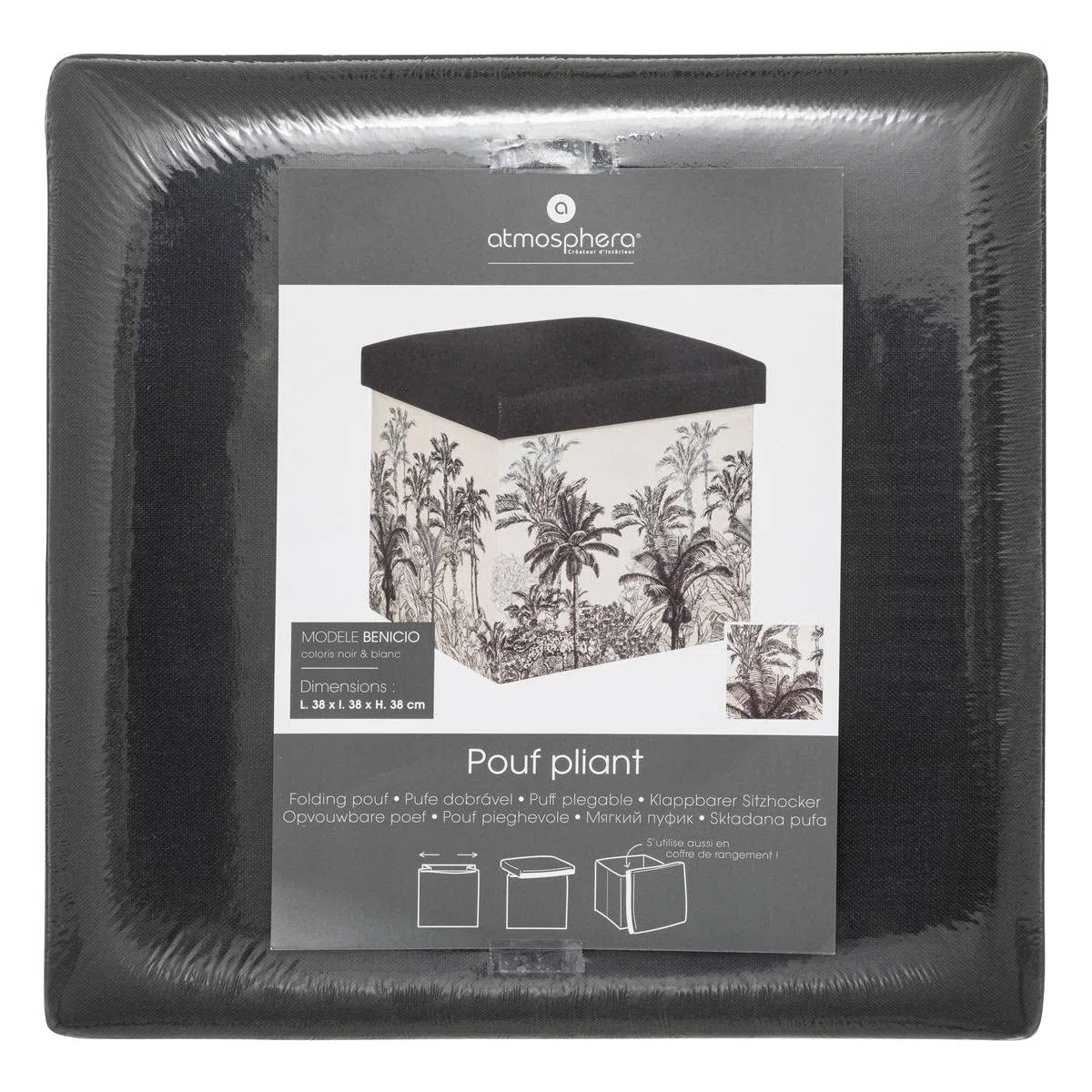 Atmosphera - Puff Plegable Benicio Madera - Blanco y Negro