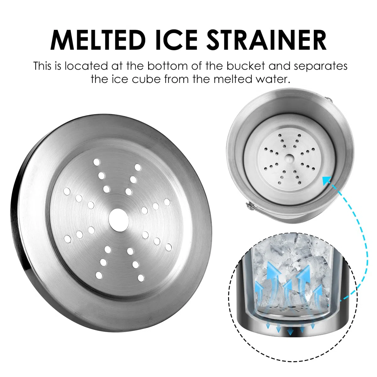 Cubiteras Acero Inoxidable de 3L,pinzas y colador, mantiene el hielo congelado para cócteles y fiestas