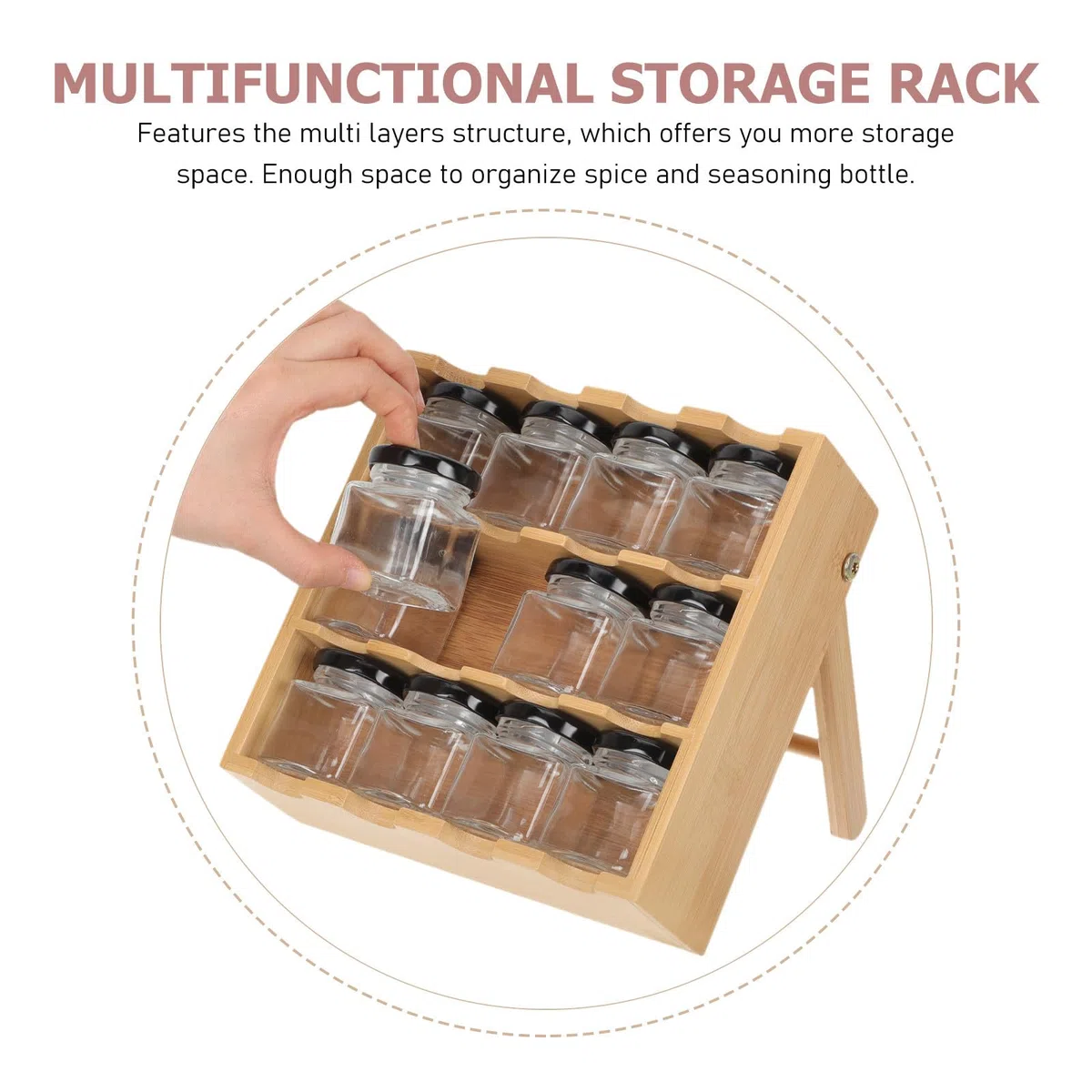 SHINEOFI Soporte Versátil para Especias de Madera y Vidrio Estructura de Múltiples Capas para Organizar Botes de Condimentos en Cocina, Adecuado para Almacenamiento