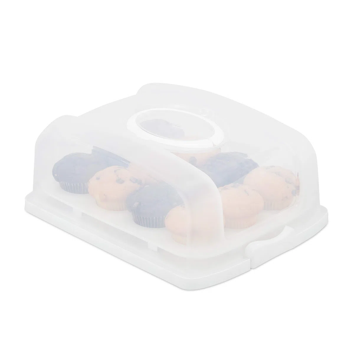 Relaxdays Porta Tartas Rectangular, Soporte Pasteles y Muffins, Tapa con Asa, PP, 15,5 x 37,5 x 27,5 cm, Blanco