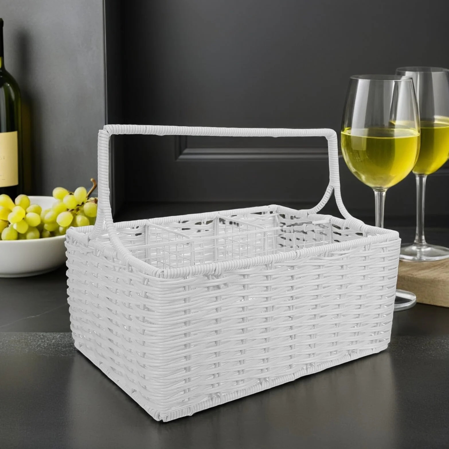 Angoily Cesta Organizadora para Cubiertos con Compartimentos Múltiples Cesta Tejida de Organizador Portátil para Utensilios de Cocina para Tenedores y Uso Doméstico y Picnic
