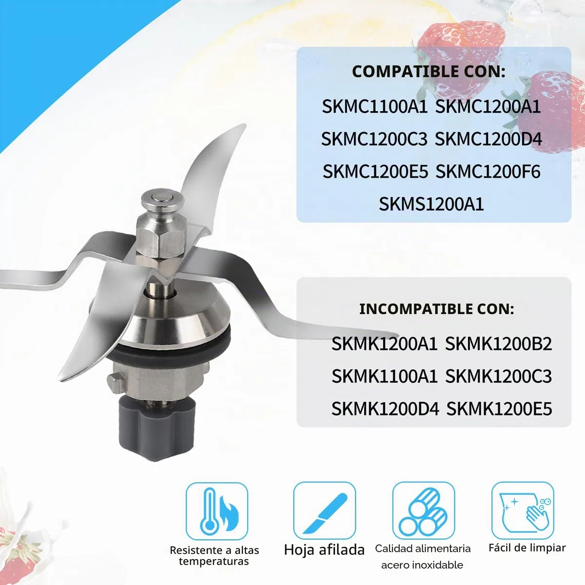 SWAWIS Cuchillas de Repuesto en Acero Inoxidable compatibles con Silvercrest Monsieur Cuisine Connect und Monsieur Cuisine Smart Incluye Junta y Cepillo de Limpieza