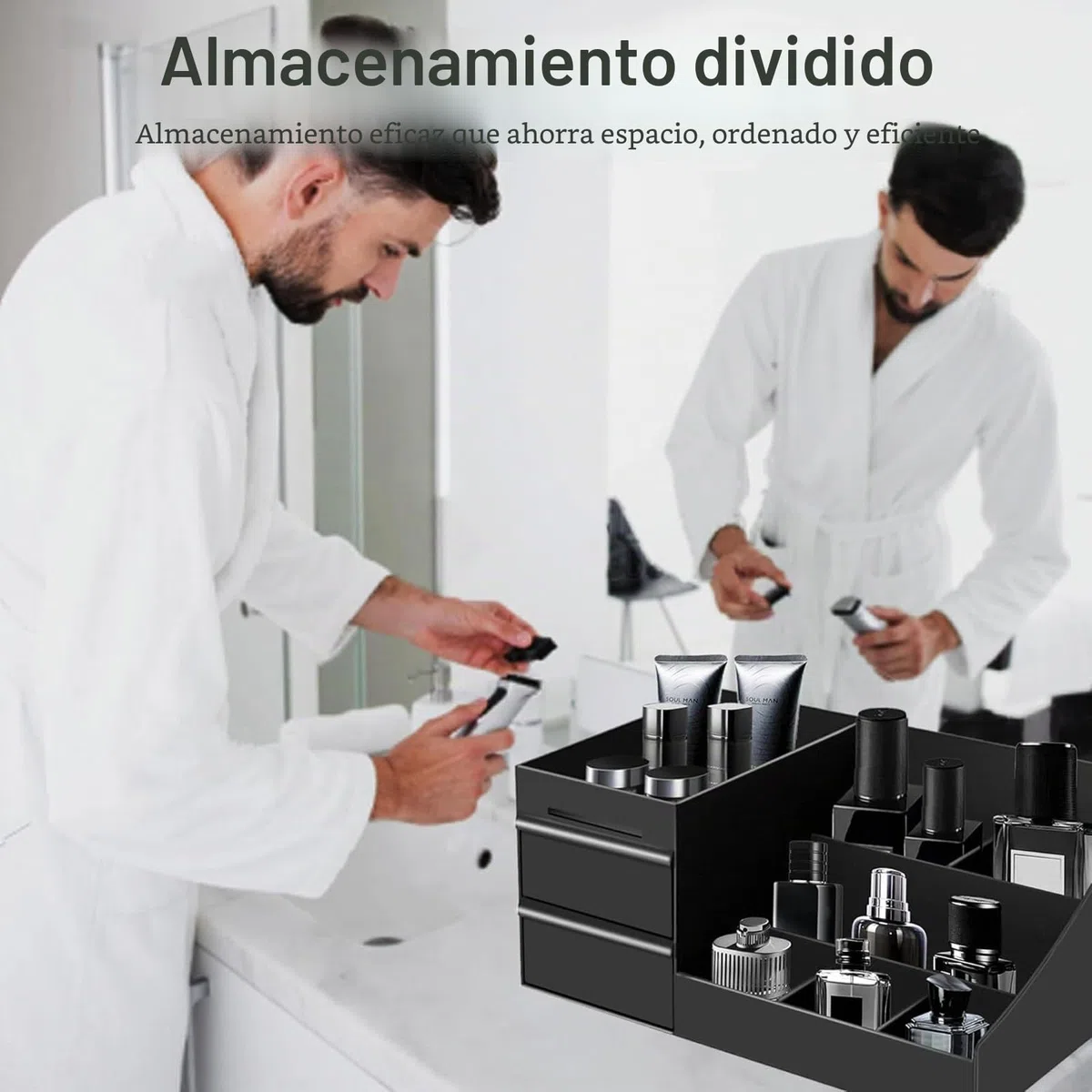 Organizador para Hombre, Caja Organizadora Maquillaje para Baño, Perfume, Almacenaje de Cosmeticos, Skincare Regalos para Hombres (Negro)