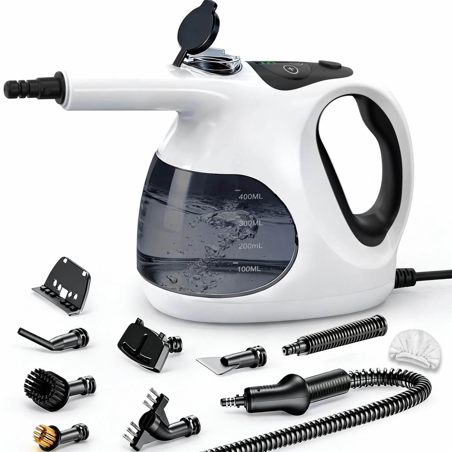 Vaporeta de Mano, Calentamiento en 5S, 400ML Tanque Transparente (Fácil Rellenar), Solo 0.92kg, Vaporeta Limpieza Hogar Con 10 Accesorios, Sin Químicos para limpiar Cocina, Juntas, Sofás, Alfombras
