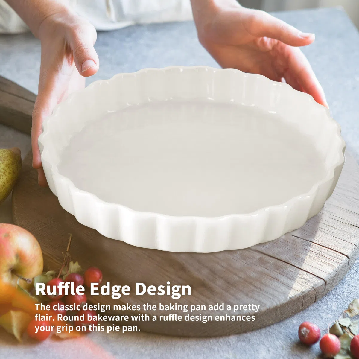 Plato de cerámica para quiche para el horno, 22 cm, molde para tartas para hornear, antiadherente, redondo, molde para quiche, color blanco