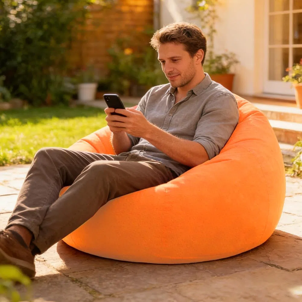 Sofá hinchable y puf hinchable, cómodo sofá plegable para salón, camping y jardín, inflable rápido y lavable, sillón individual para relajación y ocio (naranja)
