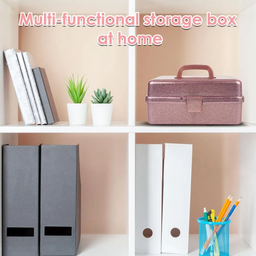 Caja de Almacenamiento de Herramientas para Manualidades y Color Rosa Brillante, Caja de Herramientas de Transporte Apilable de 3, Caja de Costura, Organizador para Arte