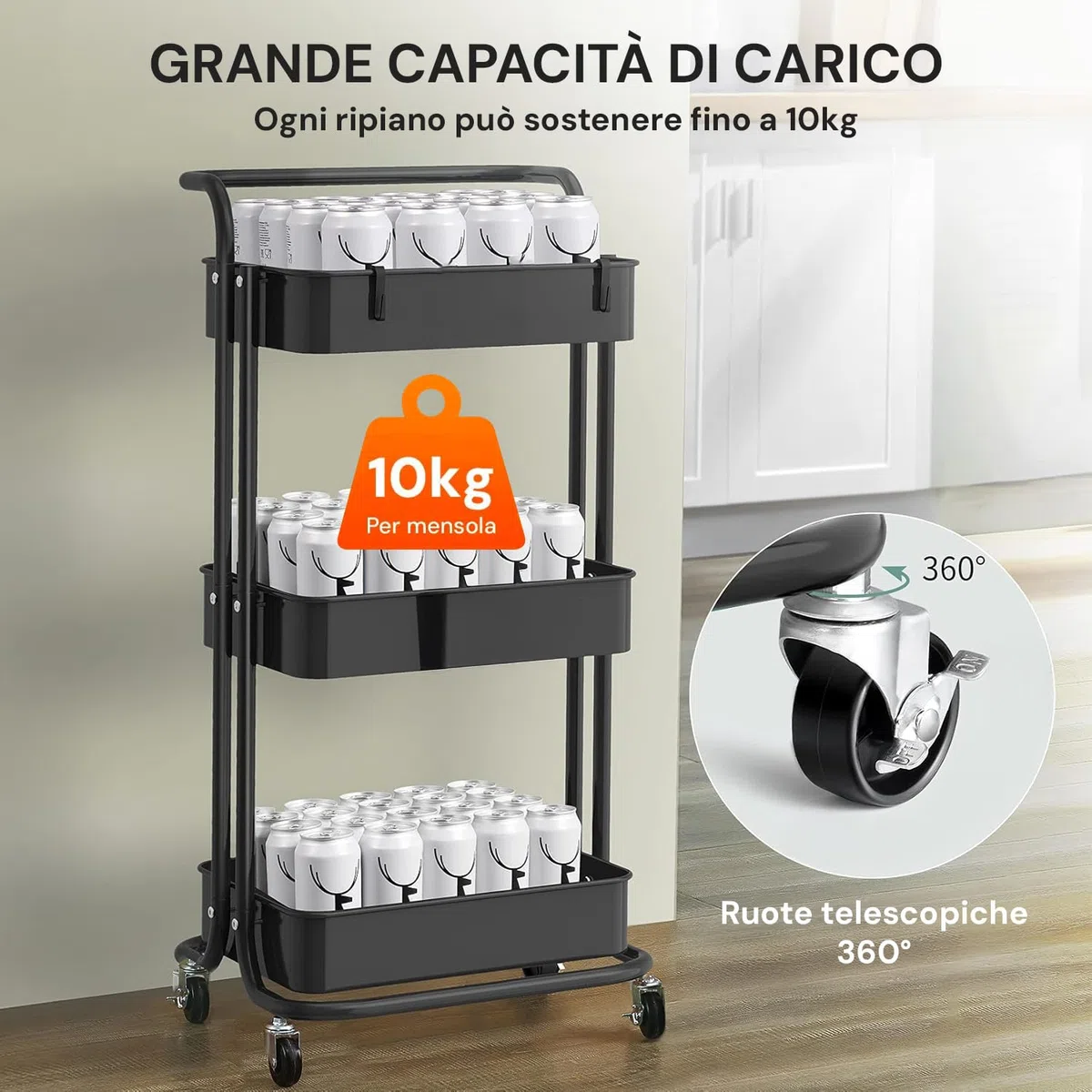 Wintem Carro de Cocina Ahorra Espacio con Ruedas y 3 estantes, 42 x 37 x 77 cm, Color Rosa – Ofrece Suficiente Espacio para Objetos de Diferentes Dimensiones y es fácil de maniobrar Incluso Cuando –