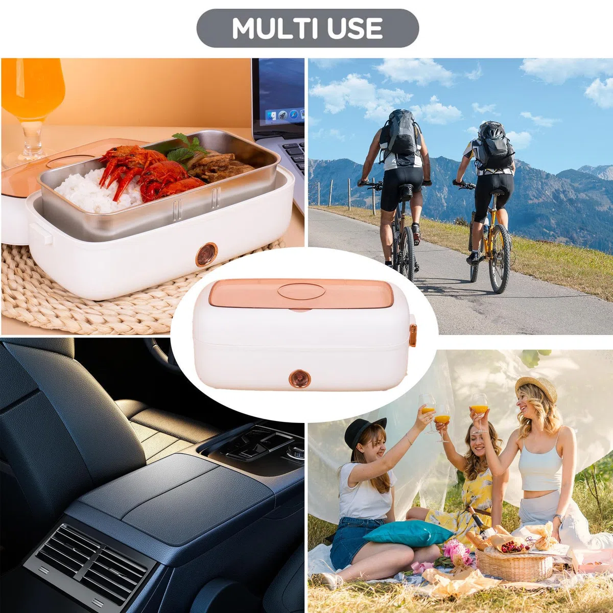 Fiambrera Electrica 24v Camion Adecuado para Portátiles De 12 V/24 V, Fiambrera Trabajo Aislamiento Térmico De Larga Duración Alimentado por USB, Fiambreras Comida Trabajo,White