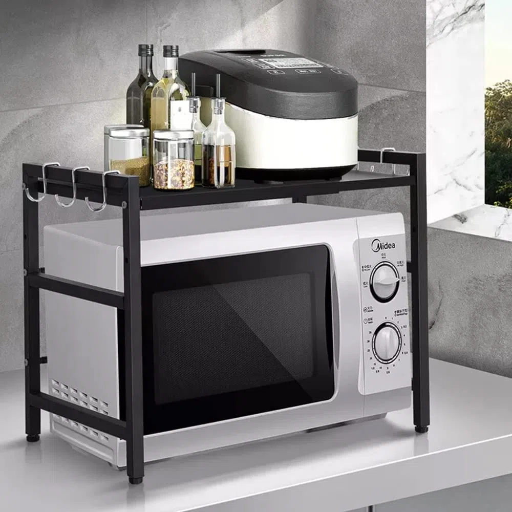 LANTUS Soporte Extensible para Microondas Estante para Horno de Microondas de Acero al Carbono-40/64 * 45 * 36.5cm -Black -1pc