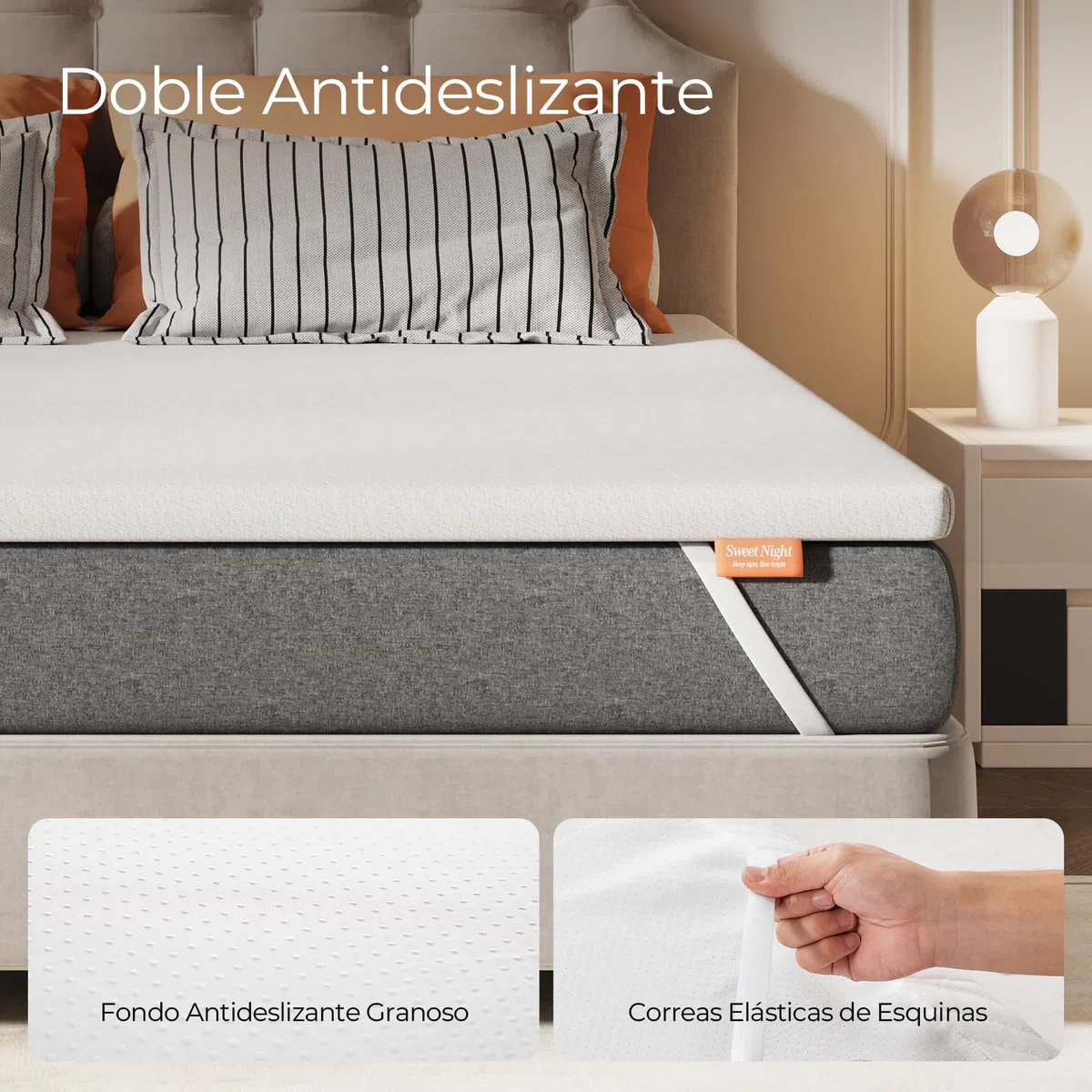 Sweetnight Topper Colchón con Espuma de Memoria en Gel, 80 x 190 cm, Grosor de 10 cm, con Fondo Antideslizante, Sobrecolchón de Espuma Soportiva con Tejido Suave y Transpirable, Extraíble y Lavable
