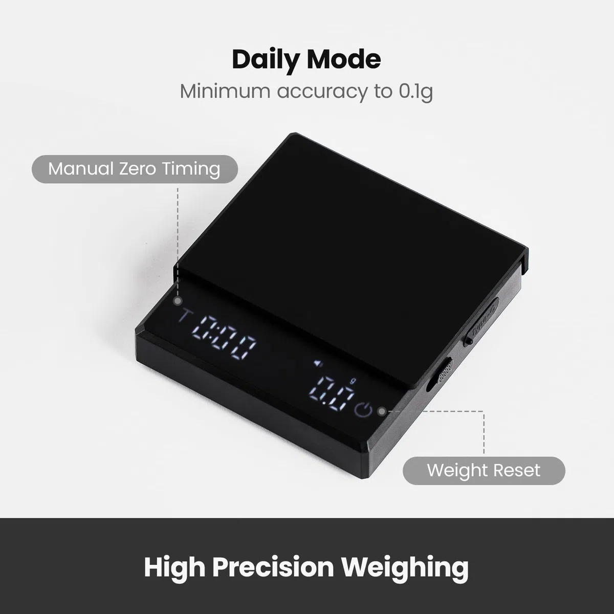 Gemilai Báscula digital de café con temporizador, 2 kg/0,1 g de alta precisión, medición precisa para espresso y vertido, con pantalla LCD, recargable