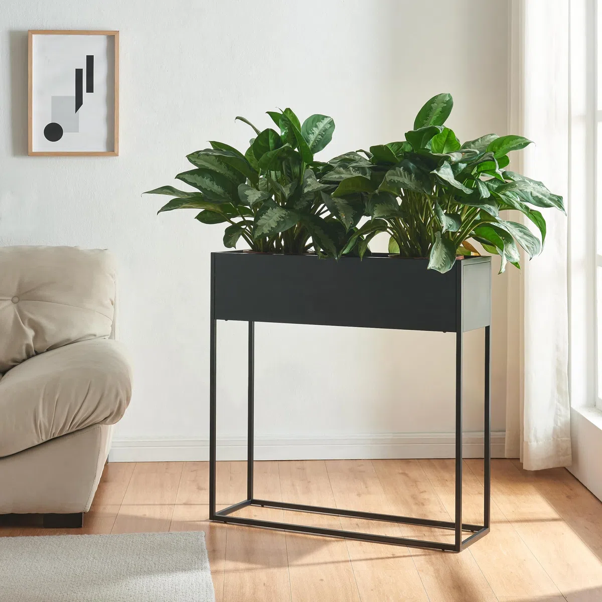 [en.casa] Soporte para Plantas Joensuu con Jardinera Estantería Elevada para Plantas Apto para Interior y Exterior Terraza Salón Oficina Acero 80 x 80 x 25 cm - Negro