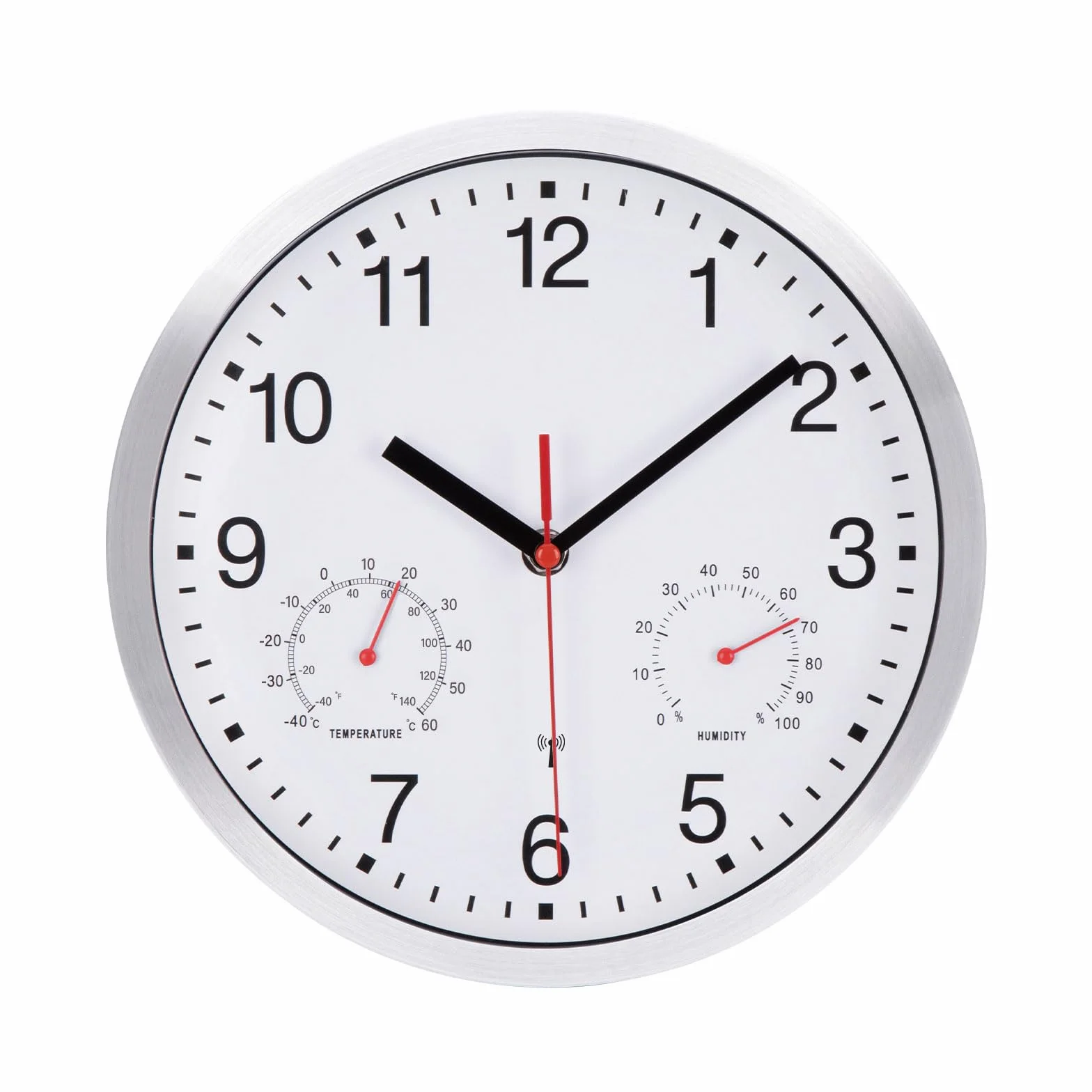 VIVILINEN Reloj de Pared Controlado por Radiofrecuencia con Termómetro e Higrómetro Mecanimo Silencioso Sin Tictac Estilo Moderno Reloj de Pared Decorativo para Cocina Salon Dormitorio