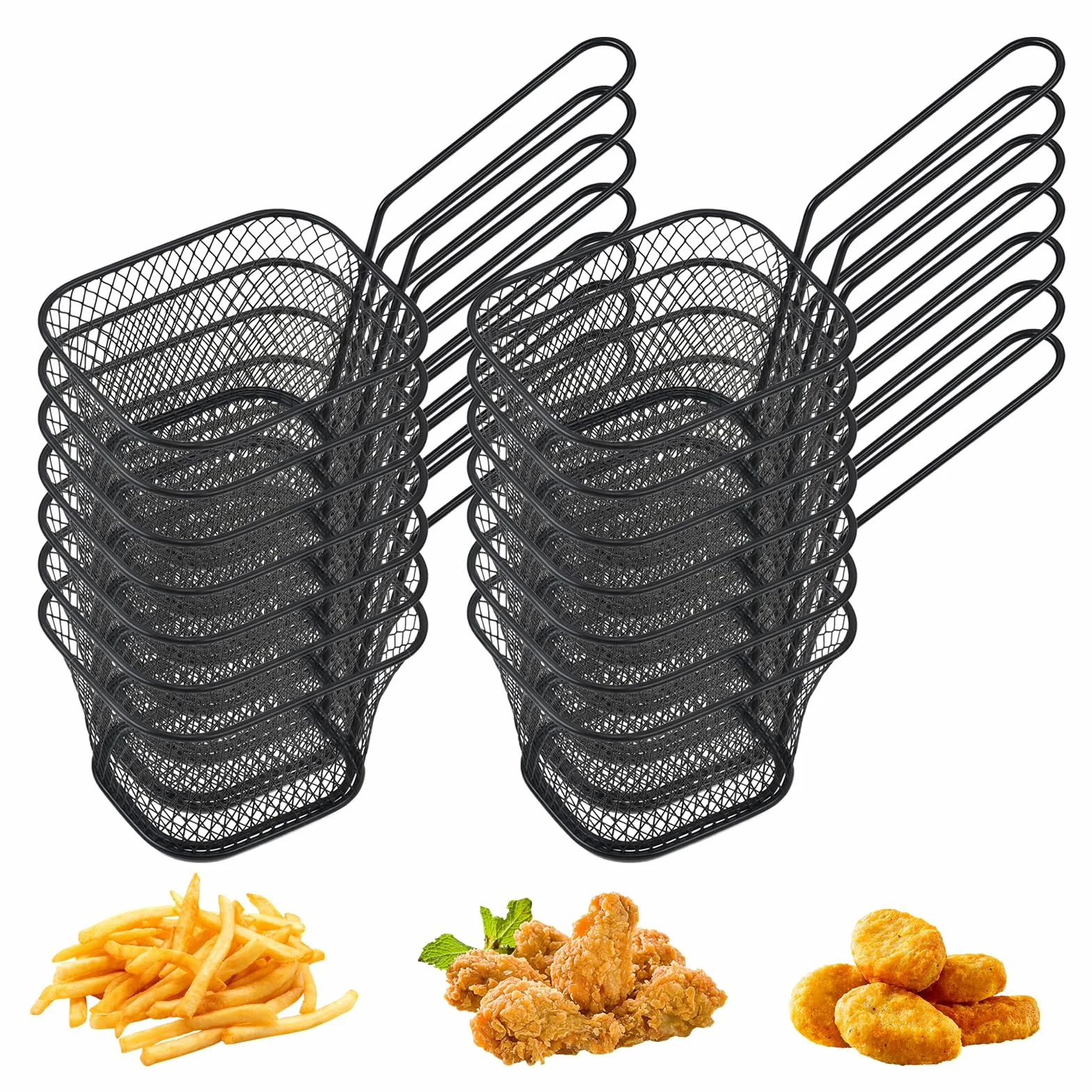 12 cestas para patatas fritas, cesta pequeña de acero inoxidable con asa, mini cestas para servir, cesta para patatas fritas, cesta para patatas fritas, cesta para freír patatas fritas (negro)