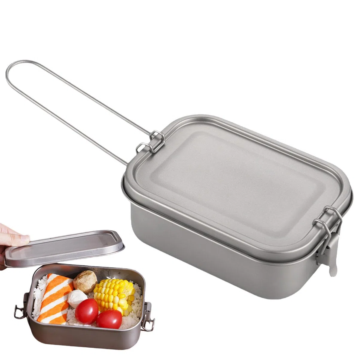 De Almuerzo De Titanio - Conservación De Alimentos De Metal | Tapa Hermética Ligera | Contenedor De Cocina Al Aire Libre Impermeable Con Mango Plegable, De Comida De Camping Para Senderis