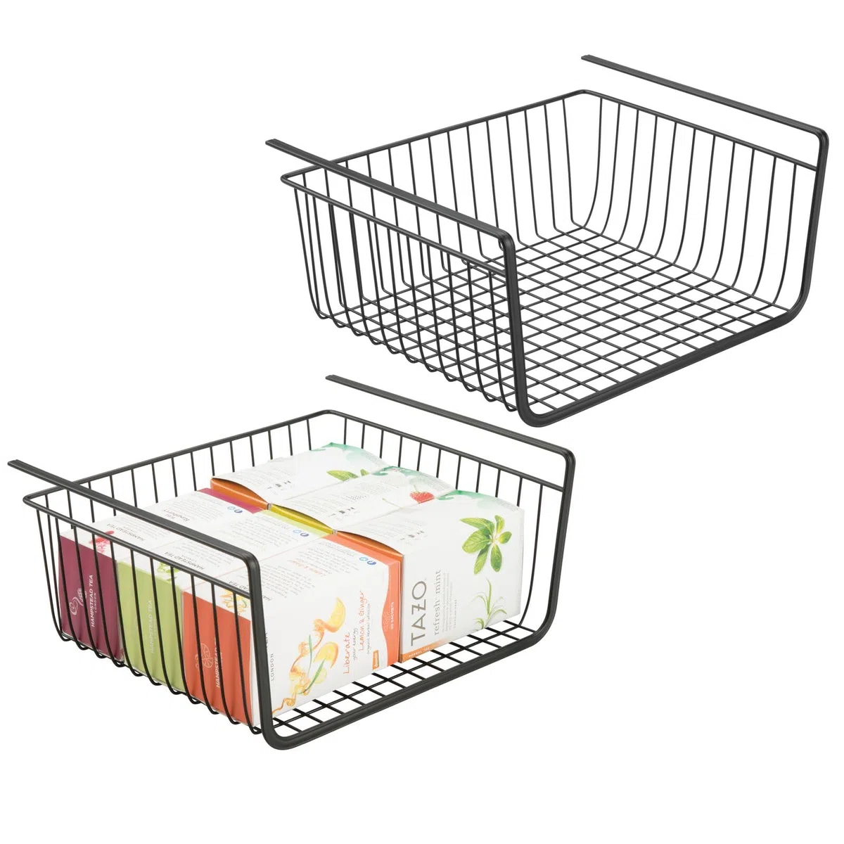 mDesign - Cesta colgante de metal (juego de 2) - Caja de almacenamiento grande para cocina y despensa - cesta de malla de alambre resistente para alimentos y utensilios de cocina - negro