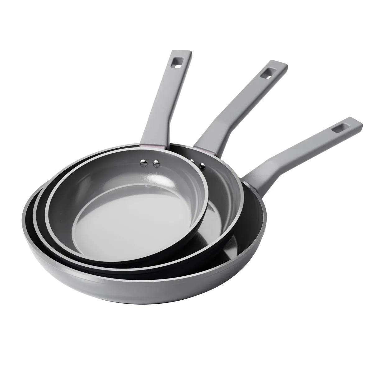 Sanho Juego de sartenes antiadherentes, sartén de cerámica de titanio diamante con mango de electrowood, 8, 10, 12 pulgadas, utensilios de cocina no tóxicos (libre de PFAS/PTFE/PFOA), apto para