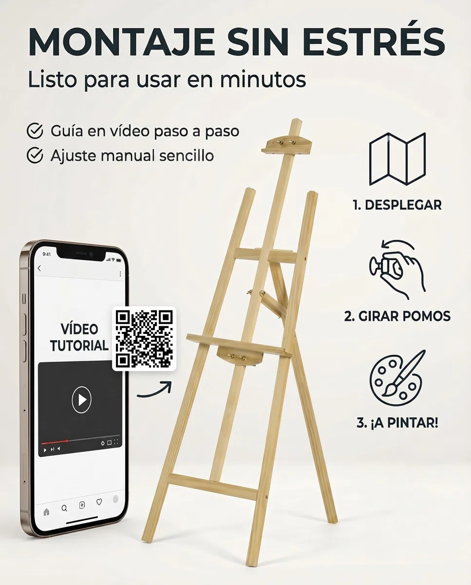 Caballete pintura - Altura regulable hasta 175 cm - Trípode estable con refuerzo metálico - Caballete madera - Plegable y fácil de transportar - Ideal para niños y adultos