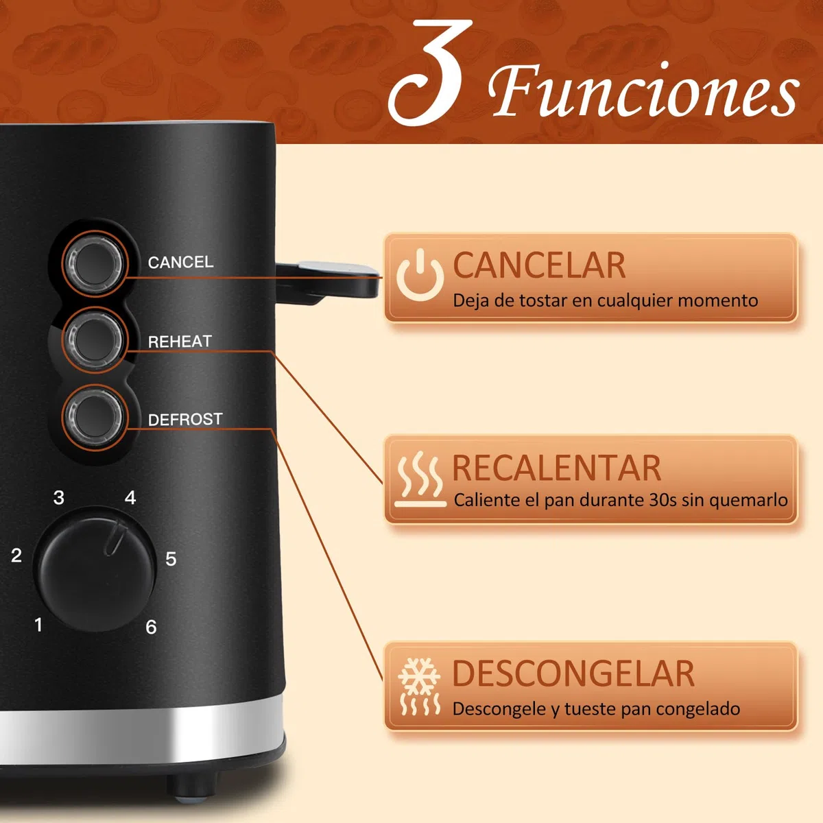 Aigostar Energy - Tostadora de 2 Ranuras con Rejilla Calientabollos Incorporada, Ranuras Extra Anchas, 6 Niveles de Tostado, 3 Funciones, Descongelación, Bandeja Recogemigas, Libre de BPA, Negro