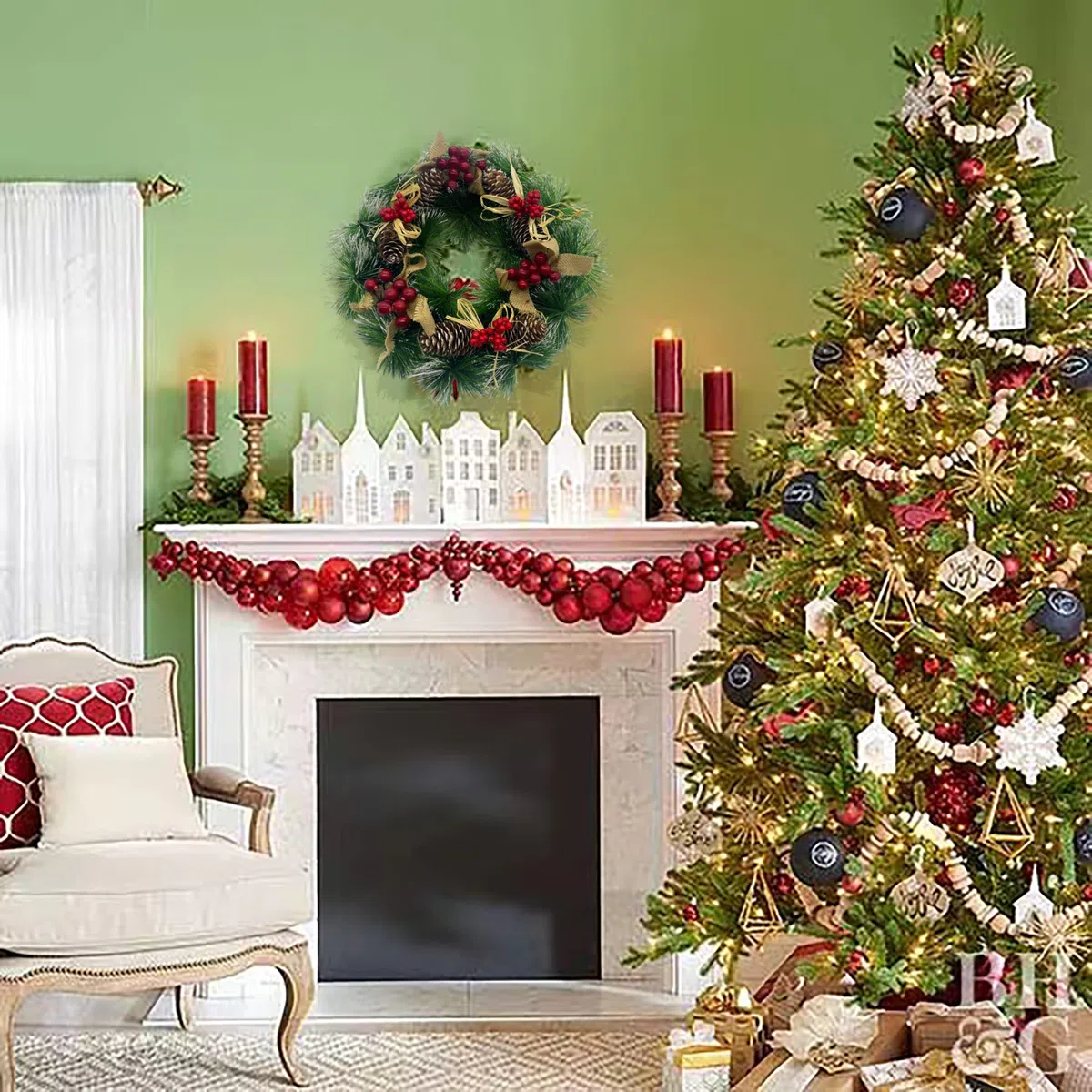 Corona Navidad Puerta 30 Cm, Guirnalda Adorno NavideñO Puerta, Decoracion Puerta Navidad, Corona NavideñA, Adornos Navidad Puerta, DecoracióN NavideñA Puerta