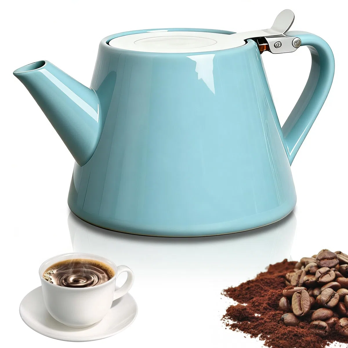 Tetera de cerámica con colador, 500 ml, tetera de porcelana cerámica con colador de té de acero inoxidable, tetera para hogar y oficina, infusor de malla fina de acero inoxidable, perfecta para té