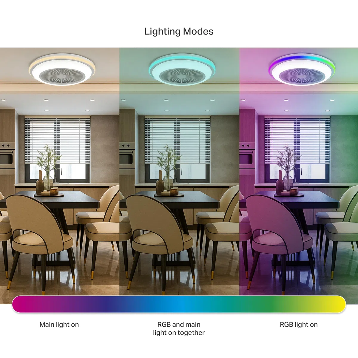 DUPI Ventilador de Techo con Luz Led RGB SLIM AIR | Función Verano e Invierno | 6 Velocidades | Mando a Distancia | Plafón 50 cm | Motor DC Silencioso | Aspas Reversibles | PVC | Negro